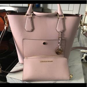 Michael Kors pink tote and wallet